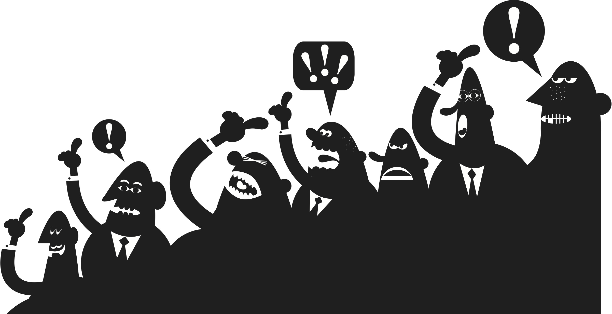 A group of modern business people with speech bubbles.