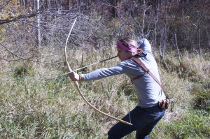 Creek with home made hickory bow.